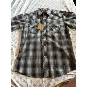 NEW Wrangler Shirt Button Up Short Sleeve Men's M Western Pearl Snap Plaid CT1